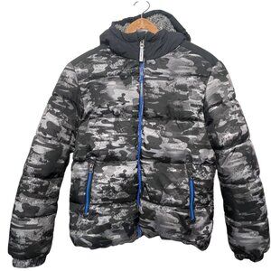 Zero xposur Boys XL Camo Heavy Puffer Jacket Fleece Hood Full Zip Black Gray